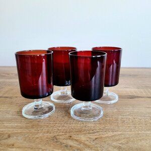 Set of 4 ruby red glass goblets France.
